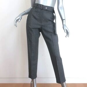 BRUNELLO CUCINELLI Belted Houndstooth Tapered Pants Gray Virgin Wool Sz 8 $2100